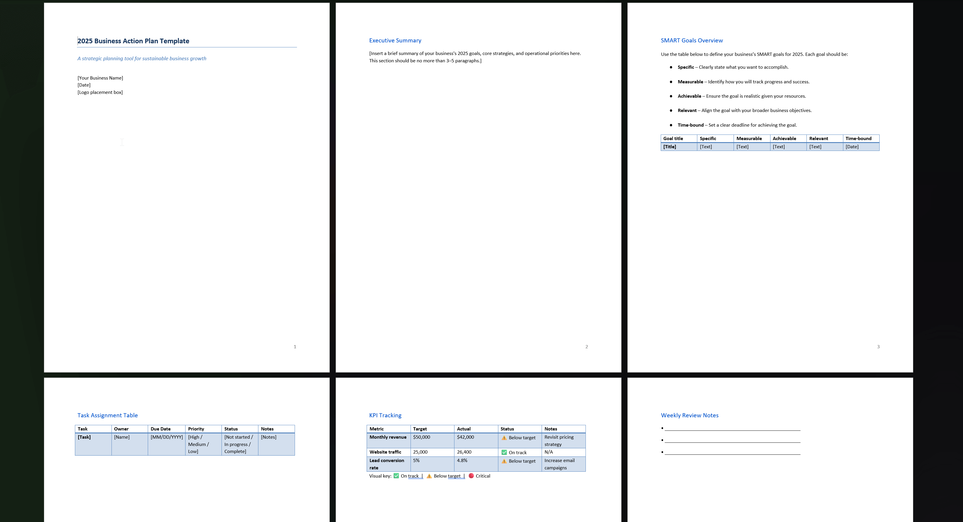 2025 Business Action Plan Template Screenshot