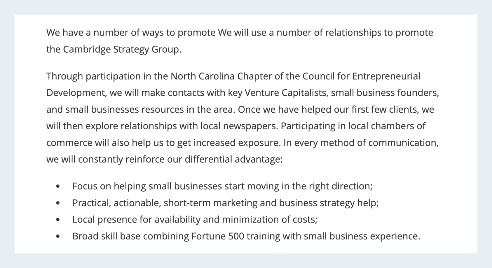 Sales and marketing strategy